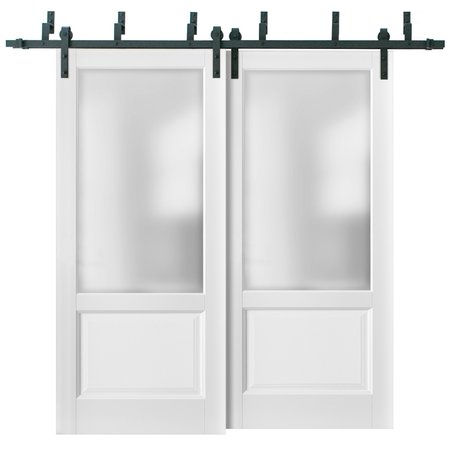 SARTODOORS Barn Bypass Interior Door, 72" x 80", White LUCIA22BBB-BEM-72